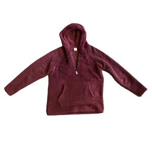 {Pink} Sherpa Pullover Half Zip Hoodie with pocket